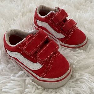 Vans Baby Velcro Old Skool Red And White Shoes